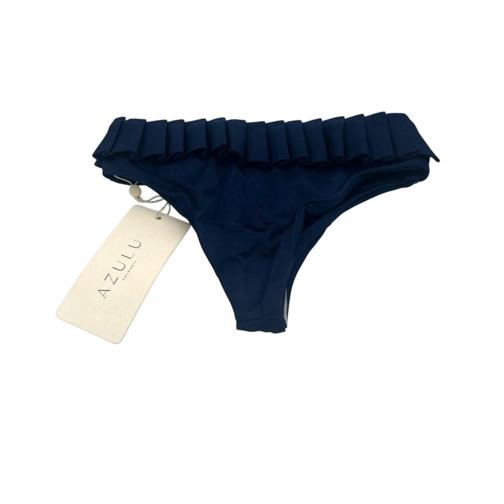Azulu Venus Bikini Bottom Navy Pleated Waist Designer Swim XS NWT - Picture 2 of 4